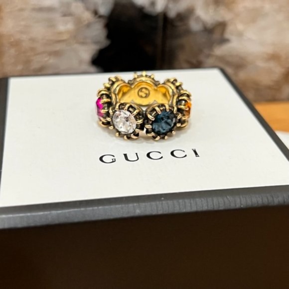 Gucci Aged Gold Tiger Head Multicolor Stones Infinity Stones Thanos Ring - Picture 12 of 15